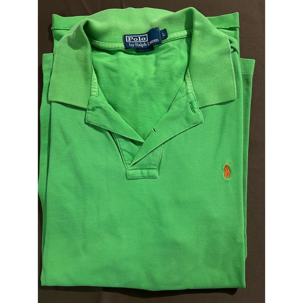 Men's Ralph Lauren Polo Large Green Orange Horse Short Sleeve